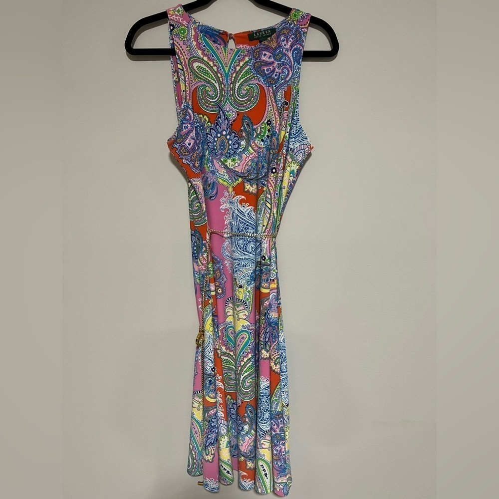 Lauren Ralph Lauren Multicolor Paisley Sheath Dress Size Medium Stretch Resort